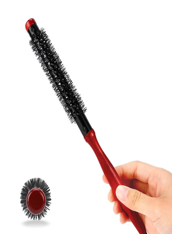 Styquenzer Small Round Brush for Blow Out - Dia 1 Inch Mini Quiff Roller Brush with Wooden Handle and Stiff Nylon Bristles for Styling Wet, Dry, Short, Fine Hair, Bangs, Blowout Volume - Image 1